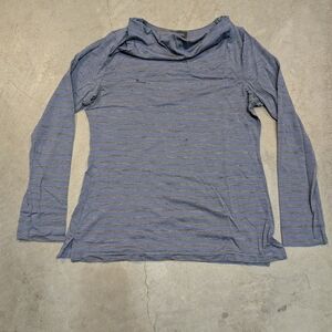 Ibex Womens L Long Sleeve Shirt Striped Flaws Blue Gray